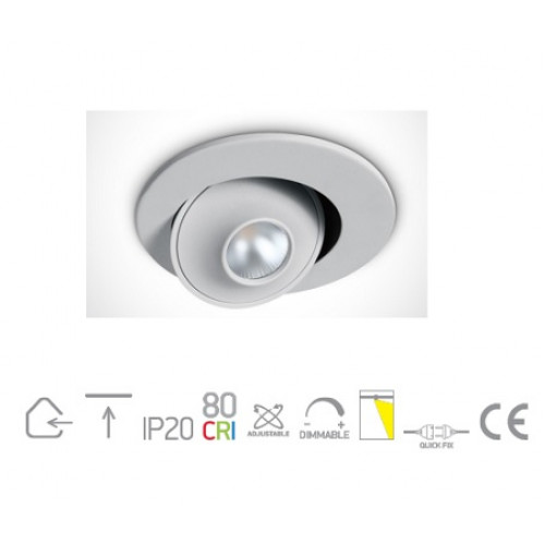 ONE Light, 11107F/W/W, White LED 7W WW 35deg Recessed Adj 700mA