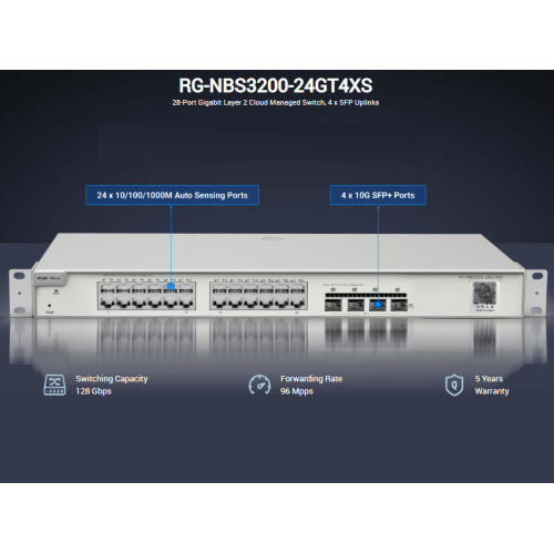 RG-NBS3200-24GT4XS-P, 24-port Gigabit Layer 2 Managed Switch, 4 * 10G Uplinks